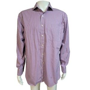 Tommy Hilfiger Shirt Men's 16 34-35 Purple Check Dress Button Up Long Sleeve